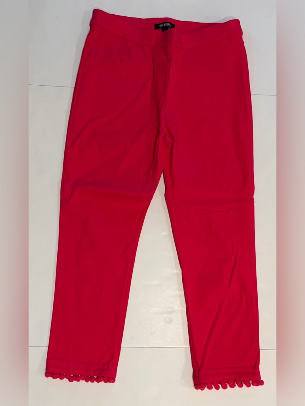 Roz & Ali Bright Pink Capri Crop Pants Pom-Pom Fringe Hem - Size 6